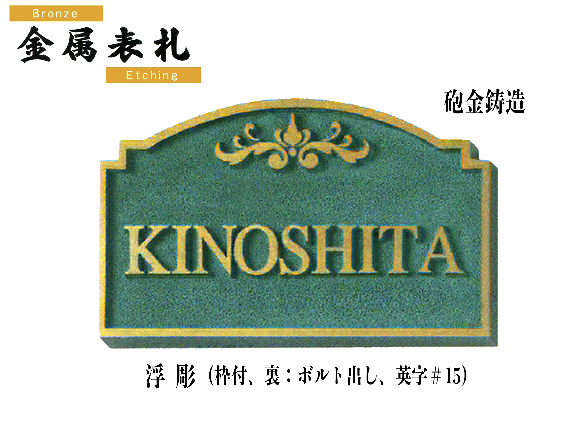 金属表札≪砲金鋳造≫CO2 《浮彫(枠付)》【送料・代引き手数料無料】