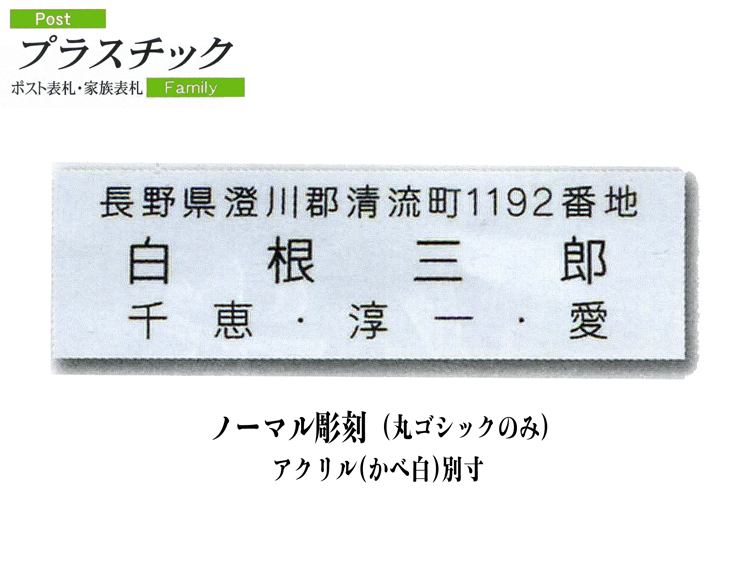 プラスチック表札　アクリル表札 (別寸)(参考価格)【送料・代引き手数料無料】