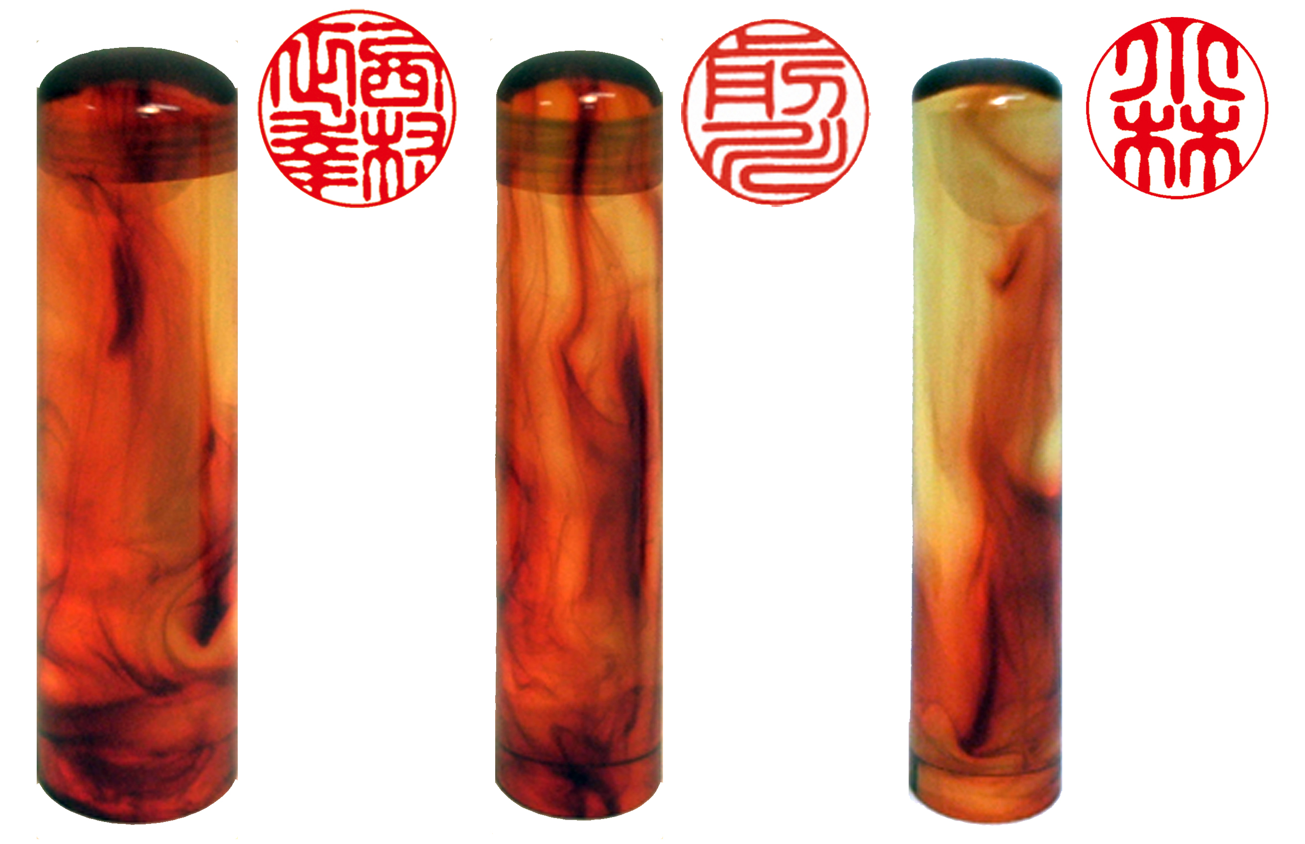 個人用 手彫り印鑑 3本セット 琥珀 実印15mm+銀行印12mm+認印10.5mm【送料・代引き手数料無料】