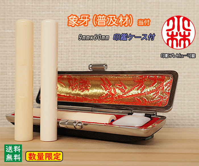 個人用 手彫り 銀行印又は認印 象牙(普及材)当付 9mm×60mm【数量限定】【送料・代引き手数料無料】